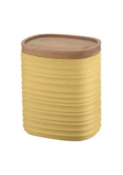 Guzzini medium storage jar 1000cc, mustard yellow. Made by recycling six 100% disposable water bottles. -Guzzin Shop Belk 179