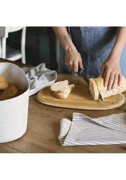 Guzzini bread bin with bamboo breadboard, taupe. Made by recycling twenty-seven 100% disposable water bottles. -Guzzin Shop Belk 26