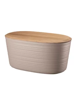 Guzzini bread bin with bamboo breadboard, taupe. Made by recycling twenty-seven 100% disposable water bottles. -Guzzin Shop Belk 28