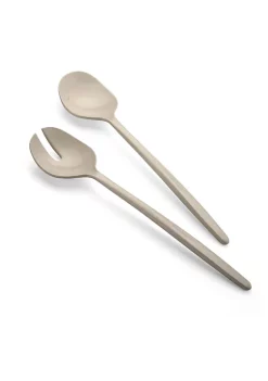 Guzzini Tierra collection salad servers, made entirely by recycling 2.6 PET water bottles, taupe