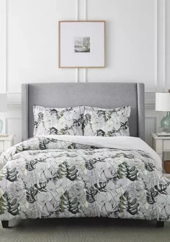 Pointehaven Monstera Combed Cotton Printed Duvet Set