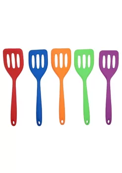 Handy Housewares 8" Long Non-Stick Silicone Mini Slotted Spatula Turner - Great for Eggs, Baking, Small Servings and more - All 5 Colors (5 Pack) -Guzzin Shop Belk 885
