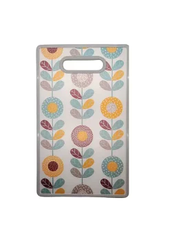 Handy Housewares 14.5" x 9" Durable Double-Sided Decorative Design Plastic Cutting Board with Non-Slip Edges - Purple with Flowers