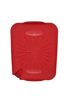 Handy Housewares 13" x 10" Flat Sink Colander Food Strainer - Peel Wash and Prepare With Ease - Red