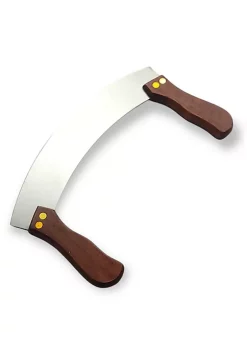 Handy Housewares 10-inch Curved Stainless Steel Blade Chopping Knife with Double Wooden Handles